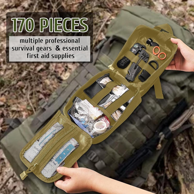 Abpir Survival Kits, 170 PCS First Aid Kit/Trauma Kit with Essential Survival Gear Emergency Medical Supplies for Hiking Camping Backpacking Outdoor Adventure, Gifts for Him Dad Men Christmas - Image 3